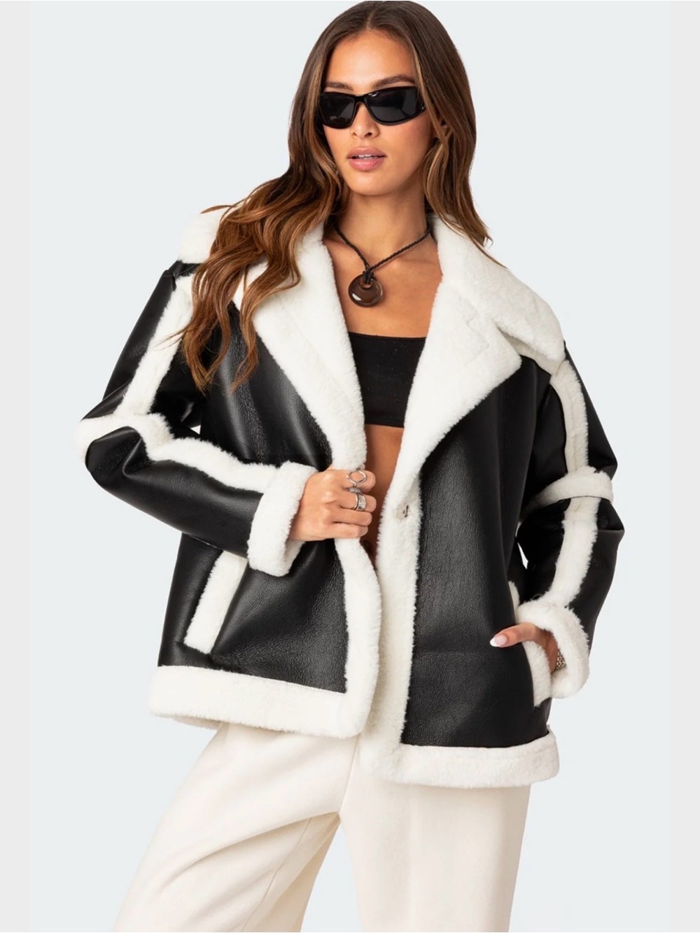 Women's Faux Leather & Fur Jacket/Coat, edikted, M, Black & White, NWT
